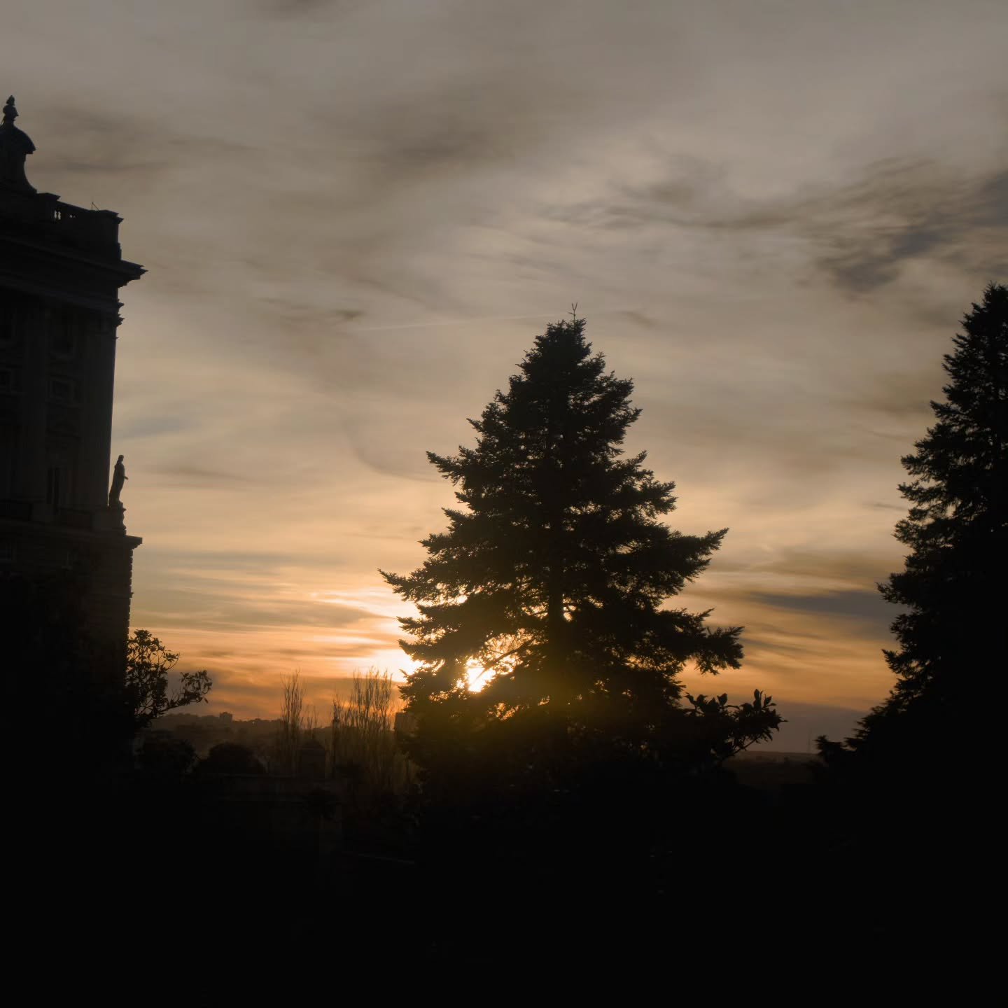 Sunset near Palaccio Real de Madrid, Late January 2024.